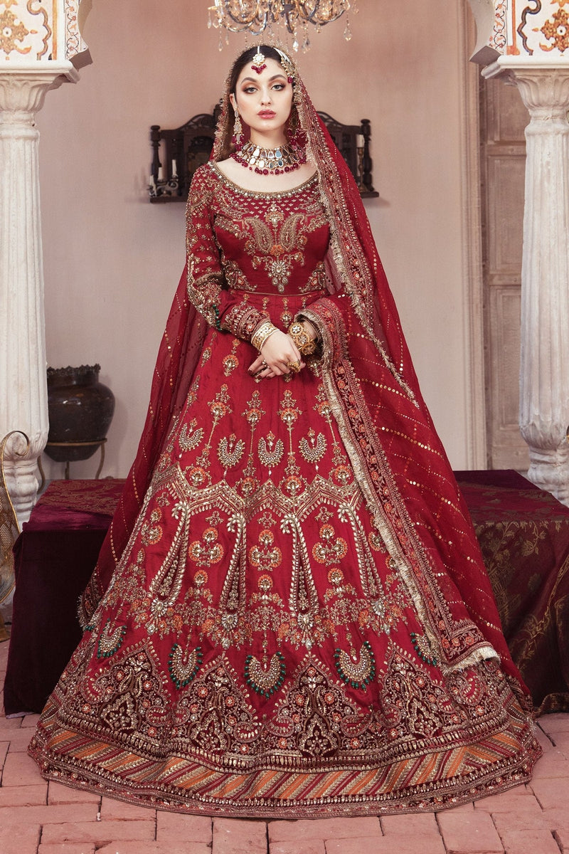 Classy Onion Red colored Heavy Embroidered Bridal Lehenga Set - Rent